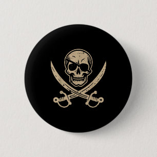 Bewerte Totenkopf Augenklappe gekreuzte Schwerter Button