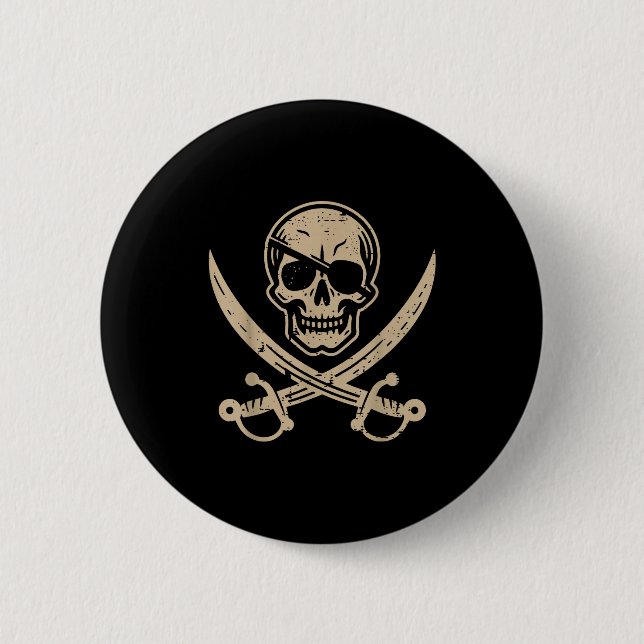 Bewerte Totenkopf Augenklappe gekreuzte Schwerter  Button (Vorderseite)