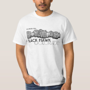 Bewerten alte StadtGebäude schwarzer T-Shirt