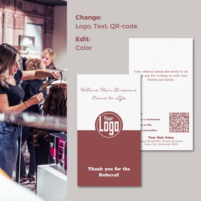 Bewertung der Anrufung eines Zweithaarsalons Visitenkarte (Dual Tone Hair Salon Referral Appreciation Business Card)