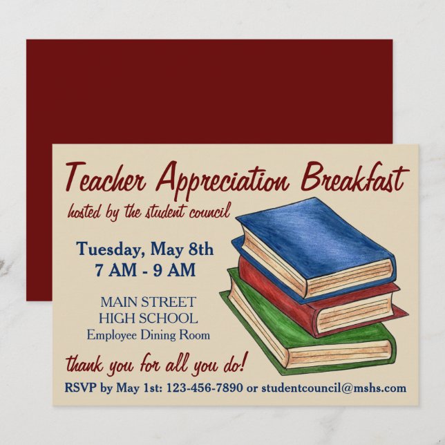 Bewertung des Buchstapler-Lehrers in der Bibliothe Einladung (Vorne/Hinten)