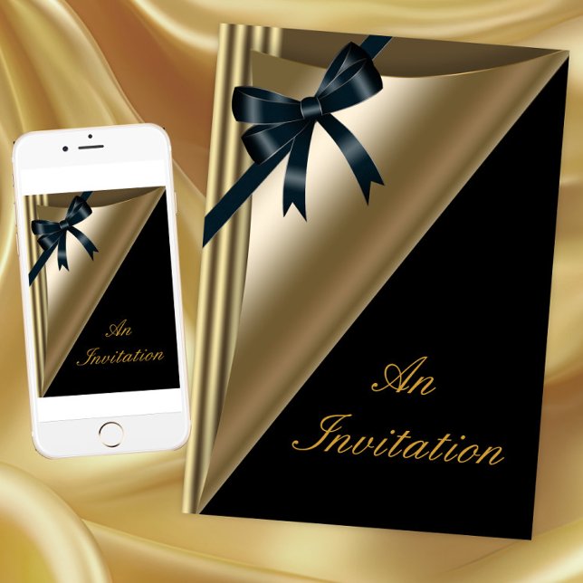 Bewertung von Unternehmensereignissen Einladung (Elegant black and gold corporate and any occasion event invitation. For print and download.)