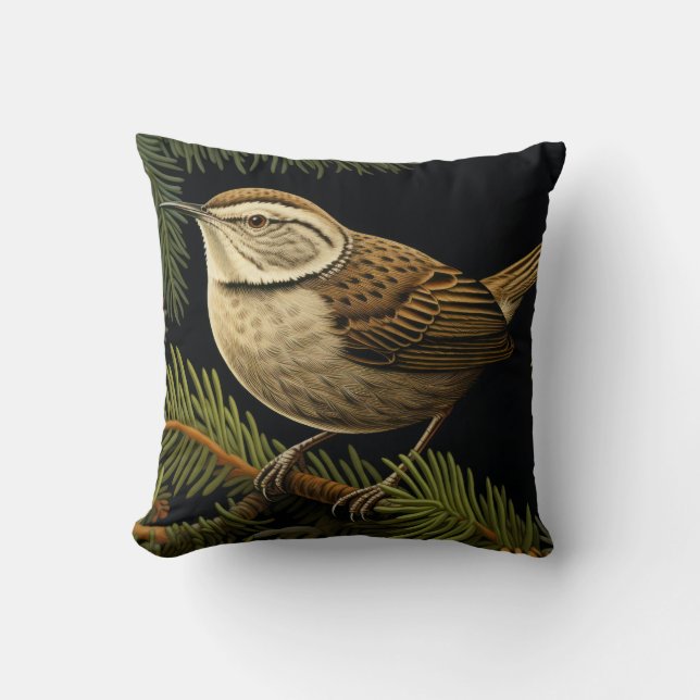 Bewick’s wren on fir branches kissen (Vorderseite)