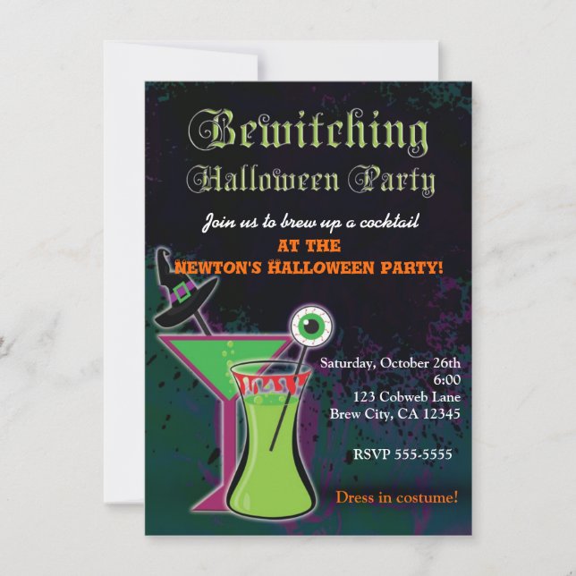 Bewitching Cocktails Halloween-Party Einladung (Vorderseite)