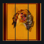 Bewitching Eyes Art Deco Porträt von Zoe Mozert Triptychon<br><div class="desc">Bewitching Eyes Art Deco Portrait von American Painter Zoe Mozert [Alice Adelaide Moser] (1907 - 1993); Portraitist, Pinup Artist und Pun-up Model. Das ist ein verführerisches Deko-Büstenporträt einer wunderschönen Blondine der frühen 1930er Jahre, beleuchtet mit goldenen Farbtönen und schönen roten Farbakzenten von Blau, Violett, Rose und Grünton aus mehreren Lichtquellen,...</div>