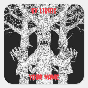 Bewohner des Diabolischen Waldes Weird Horror Art Quadratischer Aufkleber