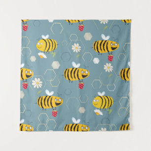Bewohnte Bienen, die sich um die Blume bummeln und Wandteppich