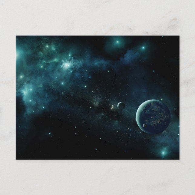 Bewohnter Planet im Weltraum Postkarte (Vorderseite)