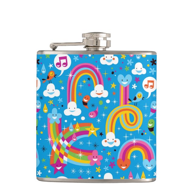 bewölkt Regenbogenregentropfen-Herzmuster Flachmann (Vorderseite)
