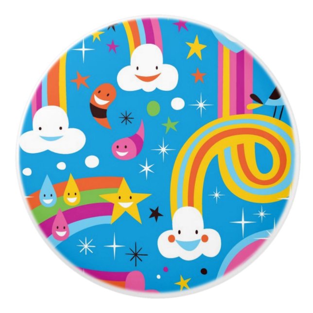 bewölkt Regenbogenregentropfen-Herzmuster Keramikknauf (Vorderseite)