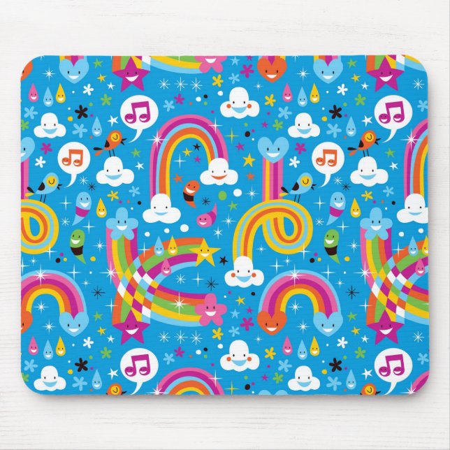 bewölkt Regenbogenregentropfen-Herzmuster Mousepad (Vorne)
