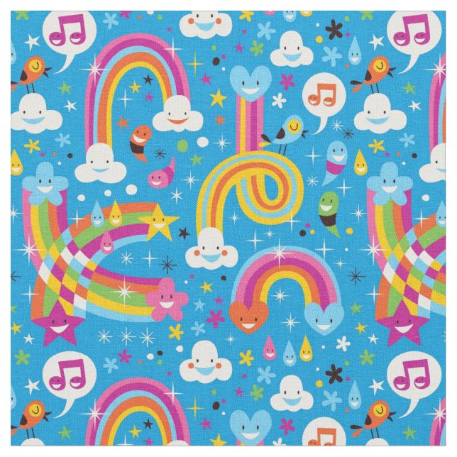 bewölkt Regenbogenregentropfen-Herzmuster Stoff (Nahaufnahme)
