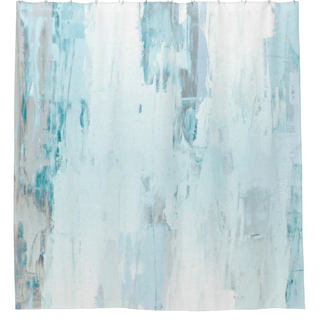 "Bewölkte" aquamarine und beige abstrakte Kunst Duschvorhang (Vorderseite)