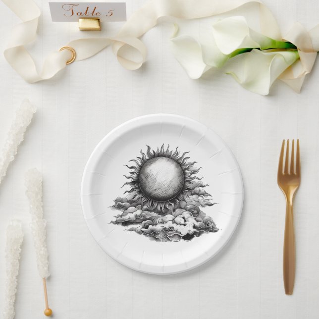 Bewölkte Sonne Pappteller (Hochzeit)