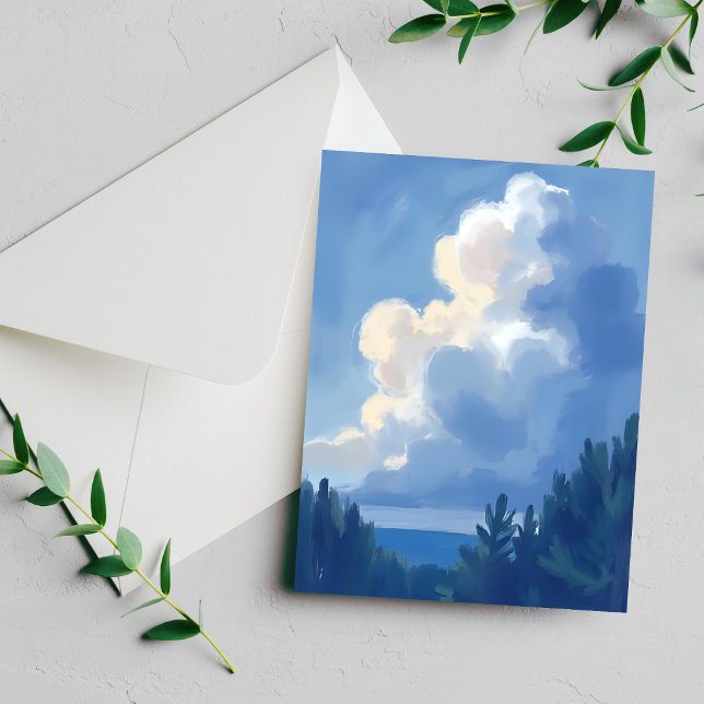 Bewölkter Himmel | Blaue Wald-Wasserfarben-Postkar (Von Creator hochgeladen)