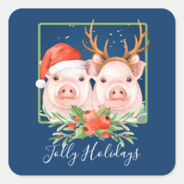 Bewunderlich Niedliches Schweinebuch Weihnachten Quadratischer Aufkleber