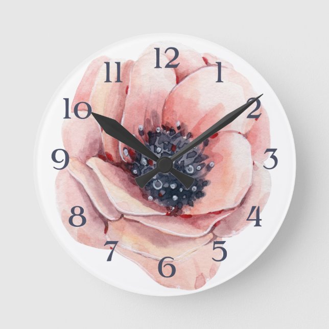 Bewundernswerte hellrosa Aquarellfarben Blume rund Runde Wanduhr (Vorderseite)