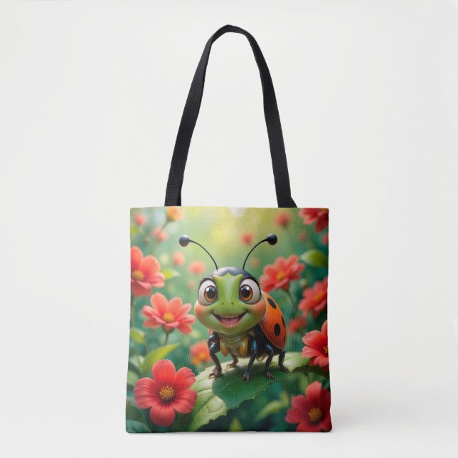 Bewundernswerter Cartoon Ladybug auf einem Blatt (Vorderseite)