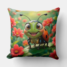 Bewundernswerter Cartoon Ladybug auf einem Blatt Kissen
