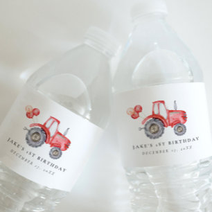 Bewundernswertes rustikales, rotes Traktor Wasser Wasserflaschenetikett