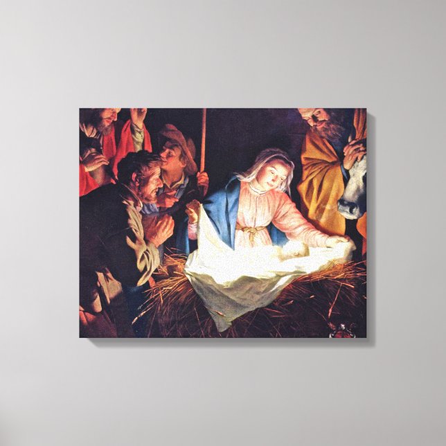 Bewunderung der Hirten durch Gerard van Honthorst Leinwanddruck (Vorderseite)