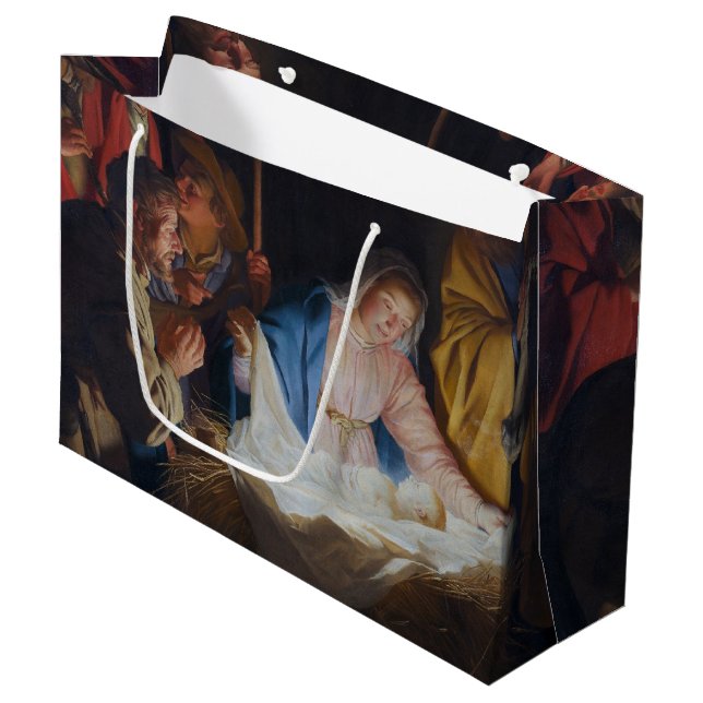 Bewunderung der Hirten - Honthorst - Weihnachten Große Geschenktüte (Vorderseite Schrägansicht)