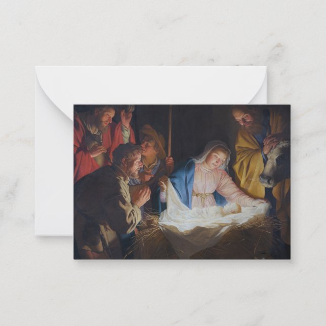 Bewunderung der Hirten - Honthorst - Weihnachten Mitteilungskarte (Vorderseite)