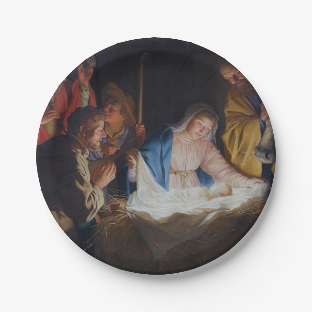 Bewunderung der Hirten - Honthorst - Weihnachten Pappteller (Vorderseite)
