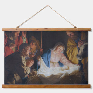 Bewunderung der Hirten - Honthorst - Weihnachten Wandteppich Mit Holzrahmen