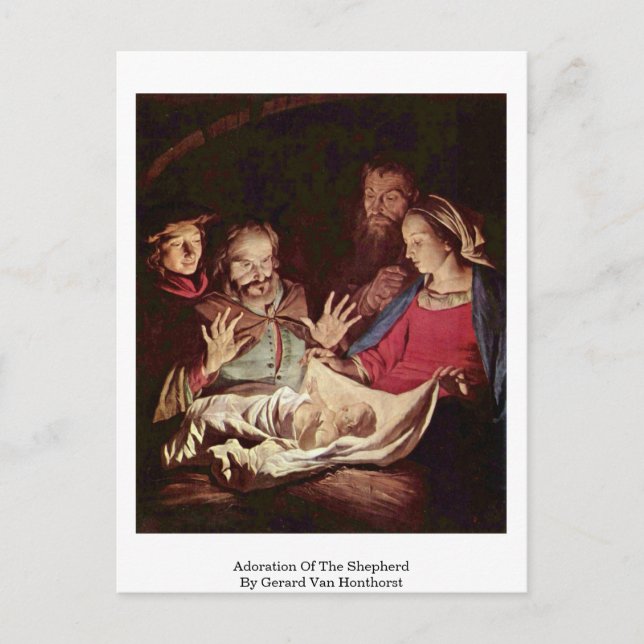Bewunderung des Hirten durch Gerard Van Honthorst Postkarte (Vorderseite)