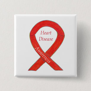 Bewusstsein für Herzkrankheiten Red Custom Ribbon  Button