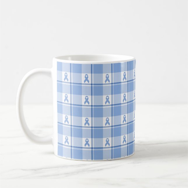 Bewusstseins-Karo für Prostatakrebs, hellblaues Ba Kaffeetasse (Links)