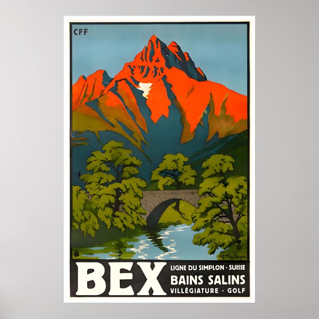 Bex Schweiz Poster Schweizer Berge Kunst Vintage (Vorne)