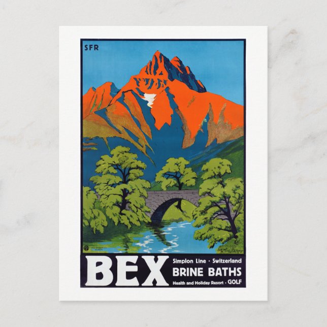 Bex Switzerland Vintage Travel Poster wiederherges Postkarte (Vorderseite)