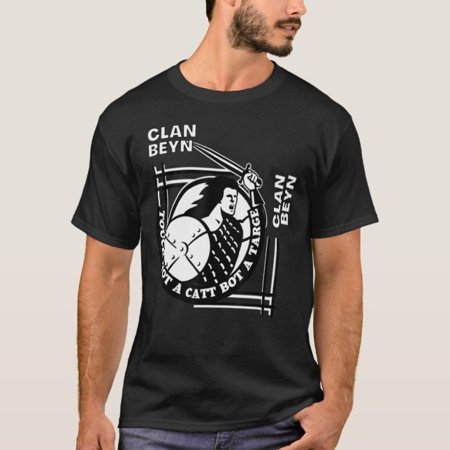 Beyn Clan Gaelic Motto Swordsman T-Shirt (Vorderseite)