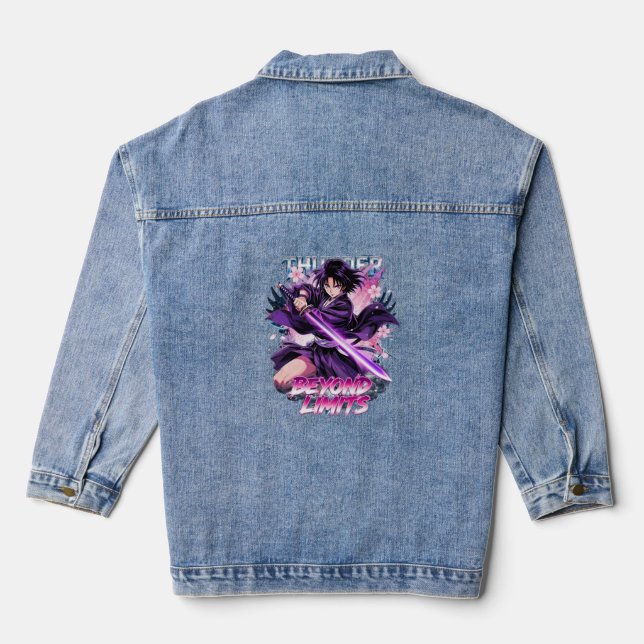 Beyond Limits – Anime-Stil Katana-Krieger Grafik Jeansjacke (Rückseite)