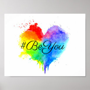 #BeYou Regenbogen Splattered Herz-Druck Poster