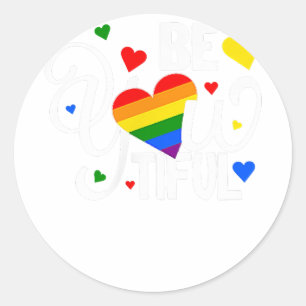 BeYouTIFUL Gay Pride Lesbian Rainbow Heart Runder Aufkleber