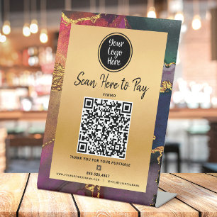 Bezahlen Sie hier QR-Code-Logo Gold Lila Marine-Ac Sockelschild