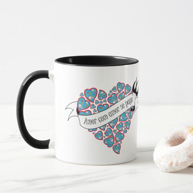 Bezahlung der Liebe mit Liebe illustriert portugie Tasse (Mit Donut)