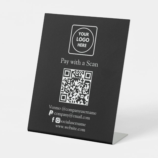 Bezahlung mit schwarzem QR-Code | Venmo Paypal Bus Sockelschild (Vorderseite)