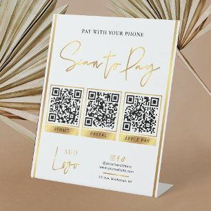 Bezahlung von Gold-Business-Logos: 3 QR-Codes Sockelschild