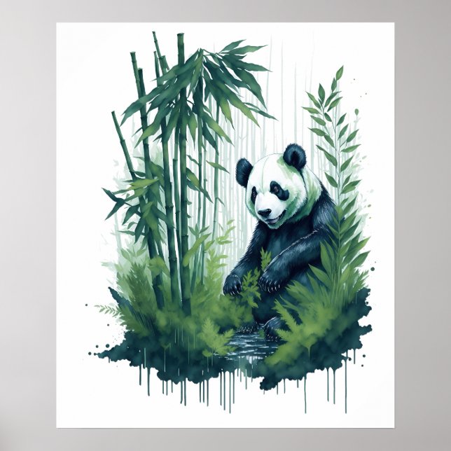 Bezaubernd Aquarellpanda in einem Bambuswald Poster (Vorne)
