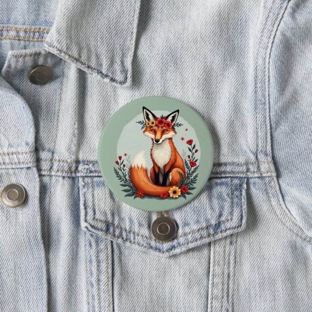 Bezaubernd Blumenfox Holzlandschaft Kunst Button (Beispiel)