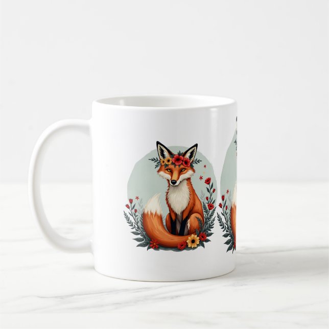 Bezaubernd Blumenfox Holzlandschaft Kunst Kaffeetasse (Links)