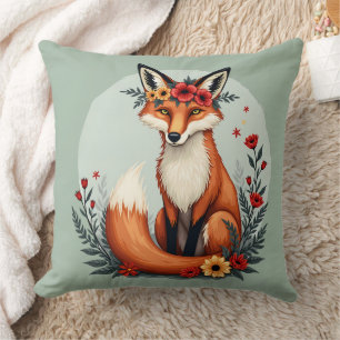 Bezaubernd Blumenfox Holzlandschaft Kunst Kissen