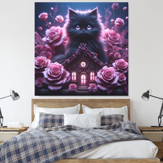 Bezaubernd Kitten Haven: 3D Dark Fantasy Art Print Leinwanddruck (Insitu (Schlafzimmer))