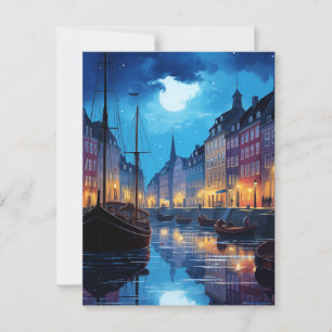 Bezaubernd Nyhavn Kopenhagen Night Canal Scene Postkarte