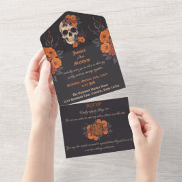 Bezaubernd Orange Bouquet auf Cream Skull All In One Einladung