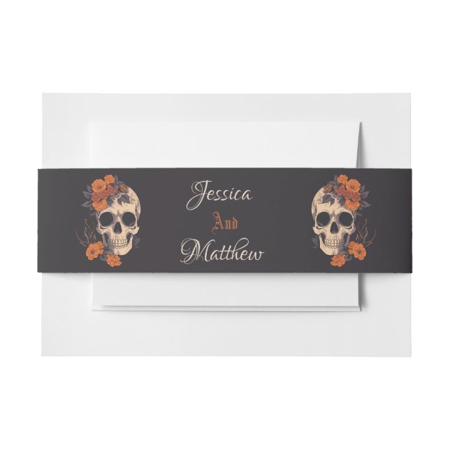 Bezaubernd Orange Bouquet auf Cream Skull Einladungsbanderole (Vorderseite Beispiel)